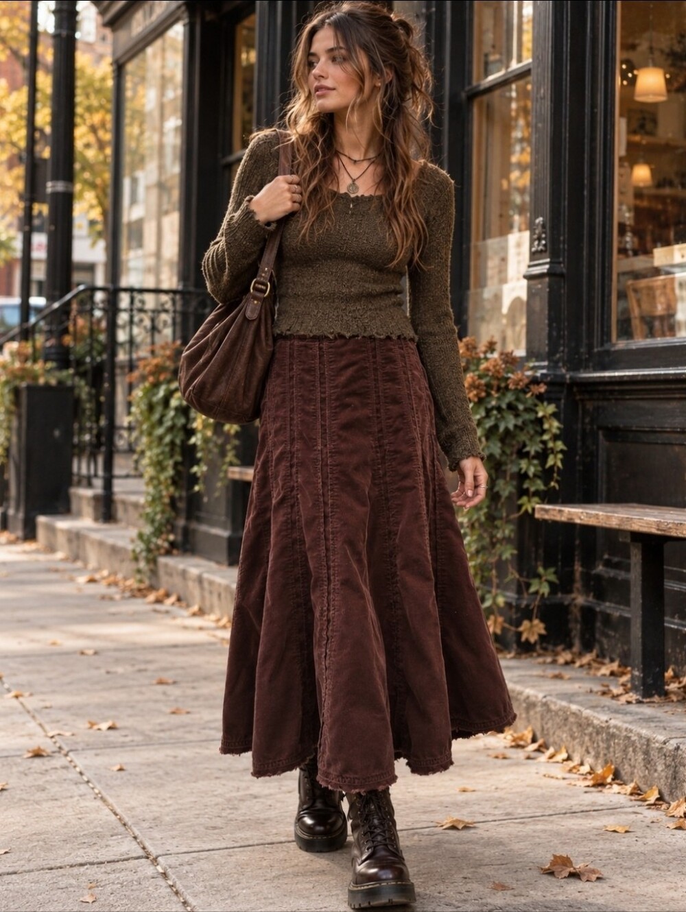 Vintage Cabi Chocolate Brown A-Line Panel Corduroy 90's Grunge Midi Skirt